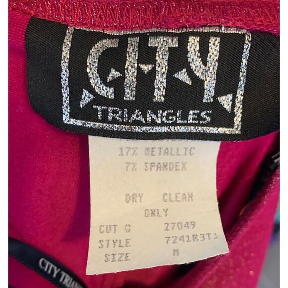 Vtg 90s Y2K City Triangles Open Back Strappy Hot Pink Metallic Bodycon Dress Med - Picture 11 of 17